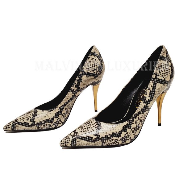 GUCCI SHOES PYTHON PRINT METAL 105mm HIGH HEEL PUMPS - Picture 3 of 14